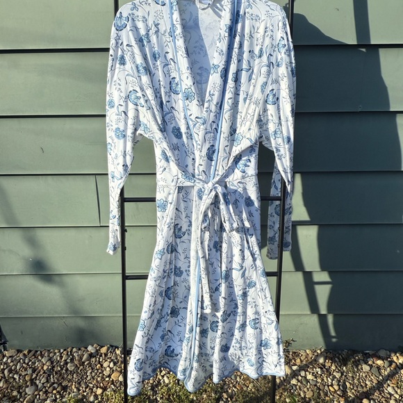 LAKE PAJAMAS Blue and White Women's Robe PIMA COTTON